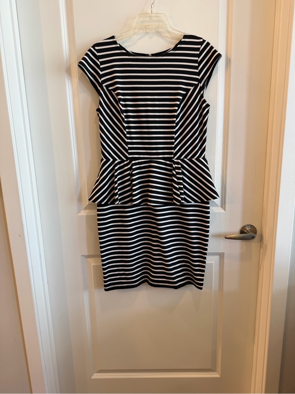 Wildfox Black & White Striped Peplum Midi Dress